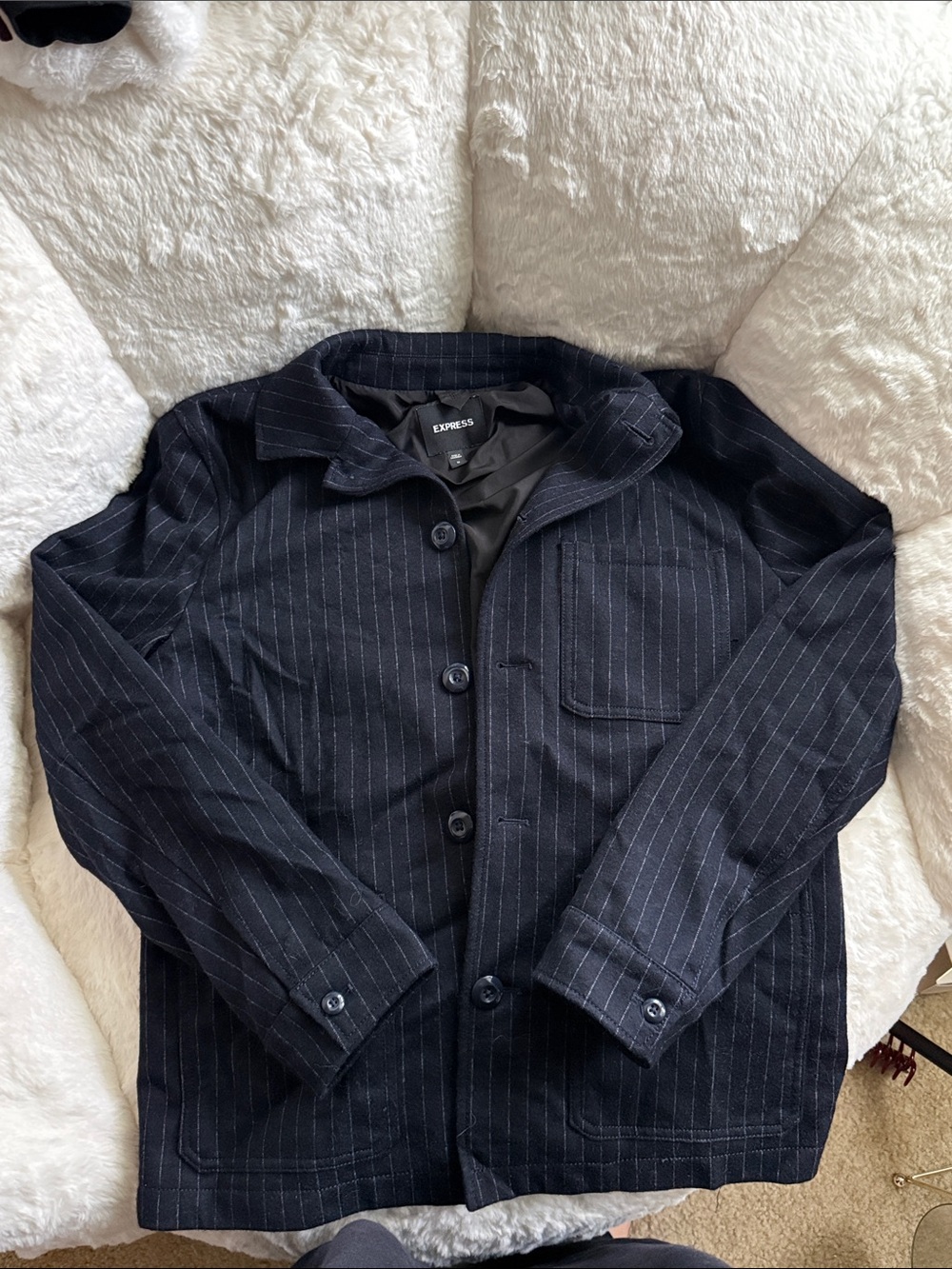 Express Pinstripe Jacket Shirt blue navy striped